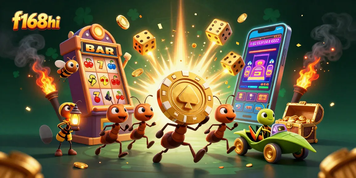 Experience the thrill of f168hi with ants heisting a giant poker chip amidst a casino explosion.