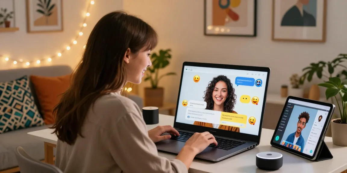 Engaging in a fun chat with slut ai on a laptop in a cozy home office.