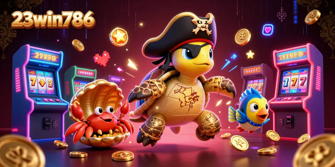 Win big with 23win786 in this vibrant casino scene featuring unique characters and exciting game elements.