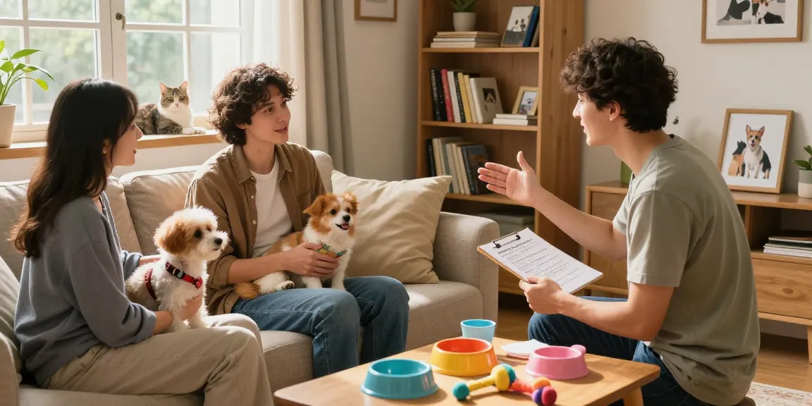Pet owners sharing tips in cozy living room, exploring rokok88 link login for community insights
