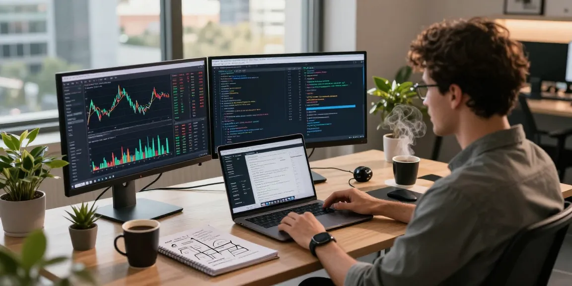 Real-time market quote API displayed on developer's screen in a modern fintech workspace.