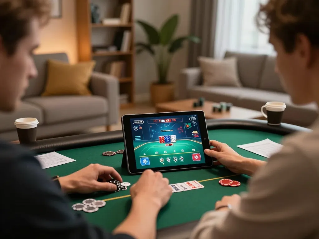 Engaging in strategic online casino gaming on luck8biz tablet while enjoying a cozy atmosphere.