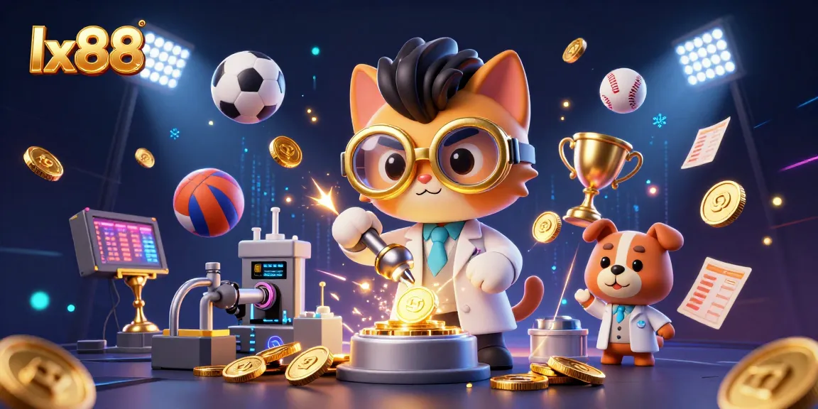 Experience winning excitement with lx88 as a playful cartoon scene featuring a mad scientist cat and dog creating games.