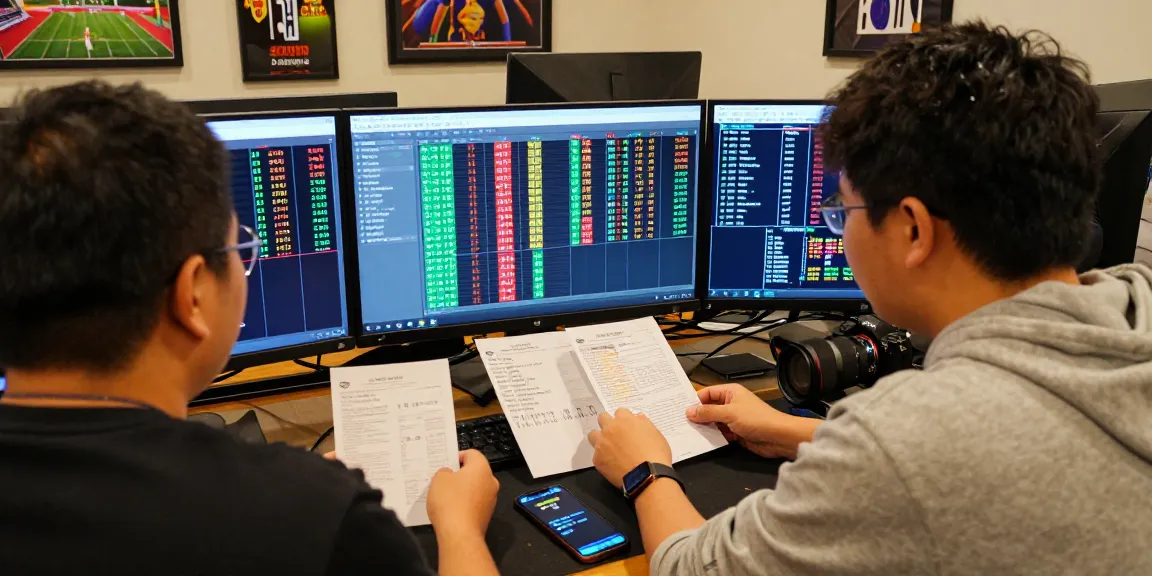Player engaged in jnetoto betting analysis with real-time data and charts in a vibrant gaming room.