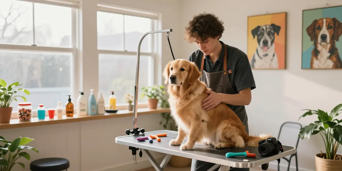 Haxby Groomer providing gentle care in a peaceful dog grooming salon.