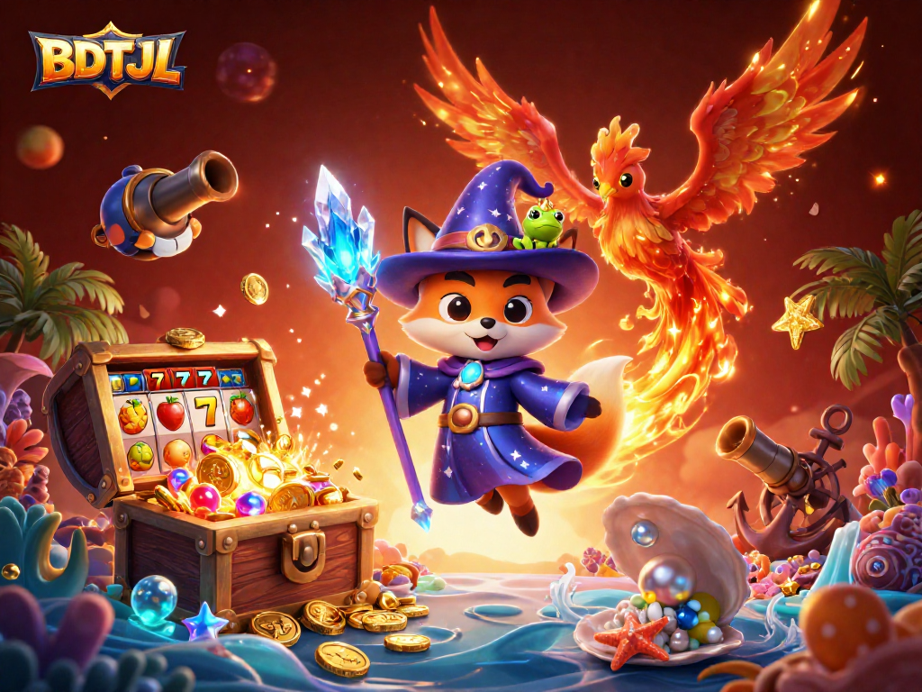 Engage with the magical BDTJL casino adventure featuring a wizard fox, phoenix, and treasure!
