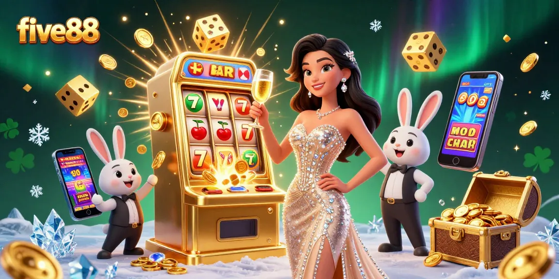 Experience the excitement of five88 with a glamorous jackpot scene, featuring a stunning woman and bunny croupier.