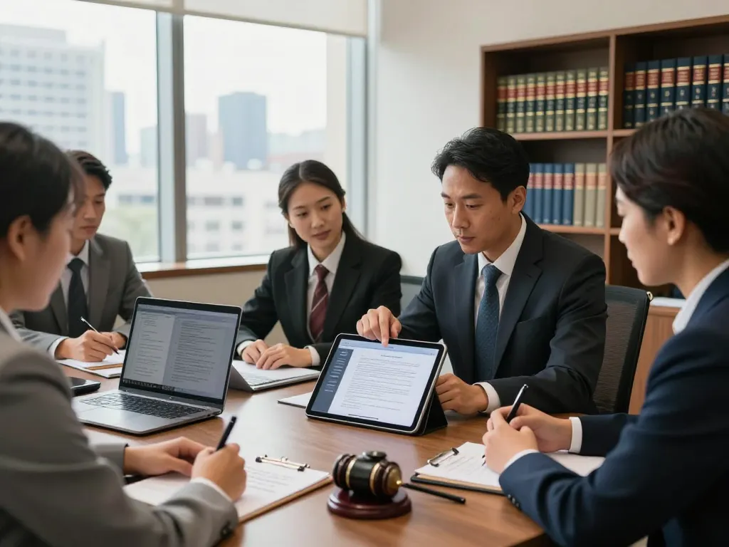 Professional consultation with United States lawyers in a modern law office demonstrating collaborative legal strategies.