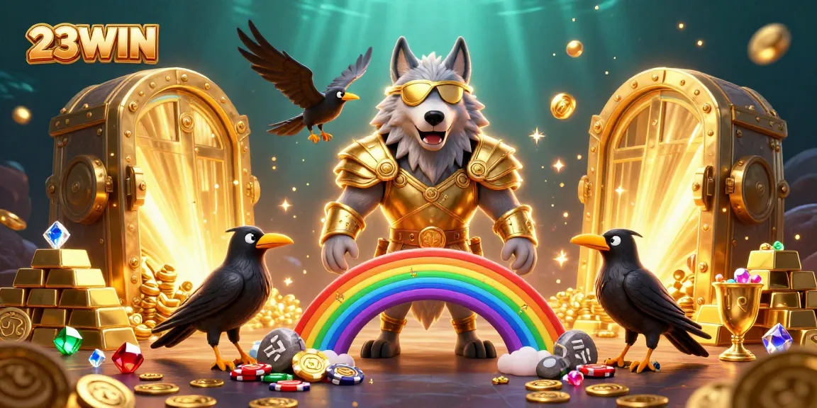Experience the thrill of 23WIN with a captivating casino fantasy scene featuring Odin and treasure.