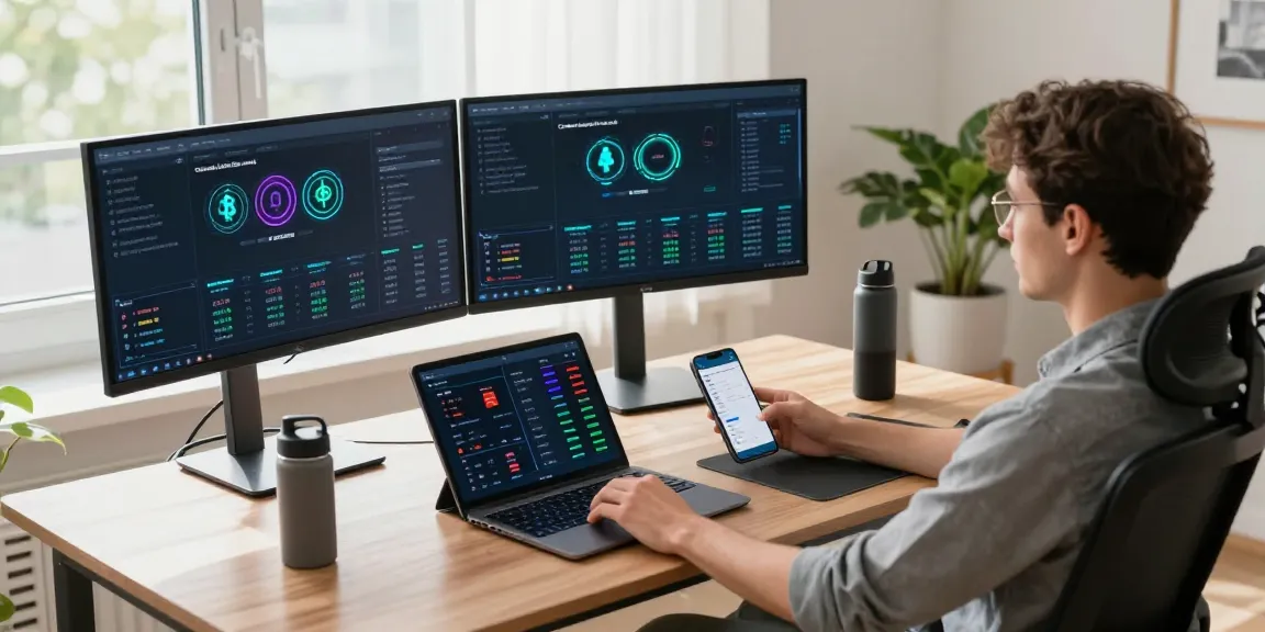 crypto mining without equipment showcased in a modern cryptocurrency workspace with advanced tech setups and digital wallets
