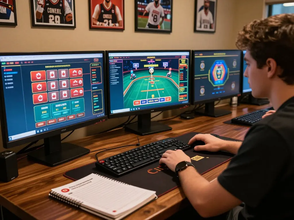 Engaging gameplay at online casinos in Canada with a professional setup and strategy notes visible.