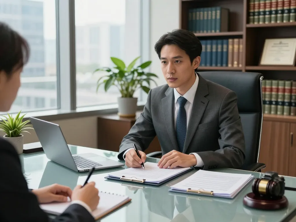 USA lawyers discussing legal cases during a consultation in a modern office setting.