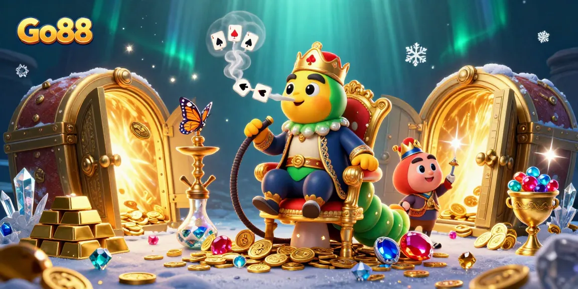 Experience thrilling gaming at Go88 with a vibrant casino scene featuring dynamic characters and dazzling treasures.