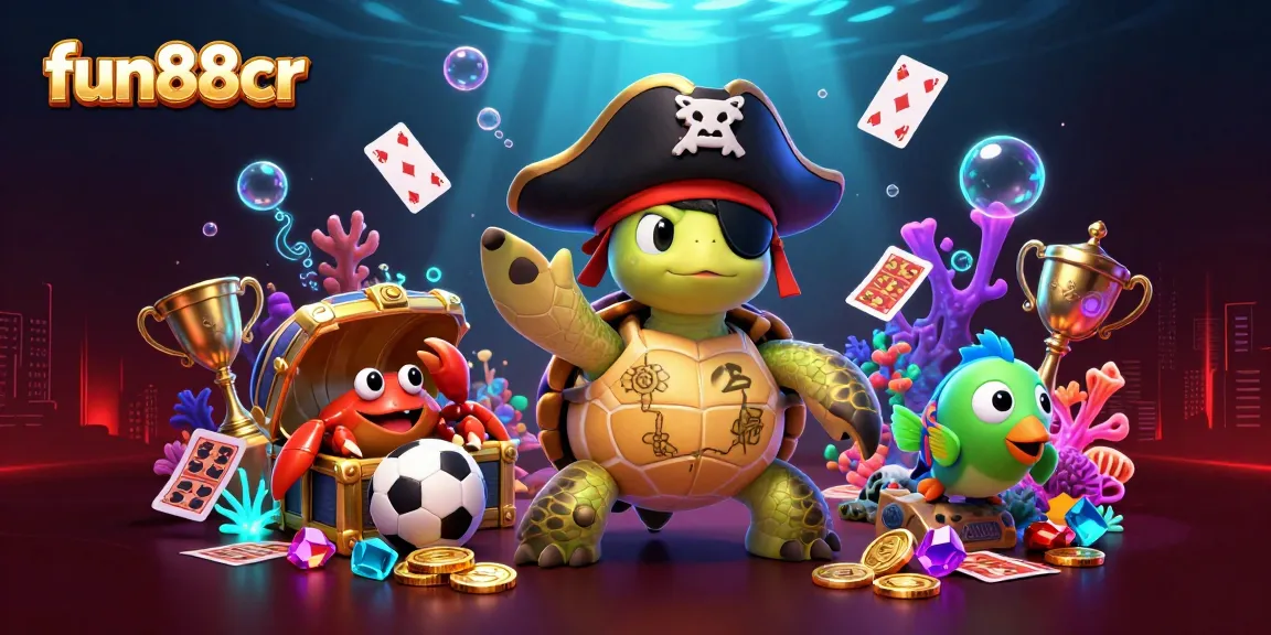 Bet on fun88cr sports with vibrant casino elements, featuring characters and treasure in 3D