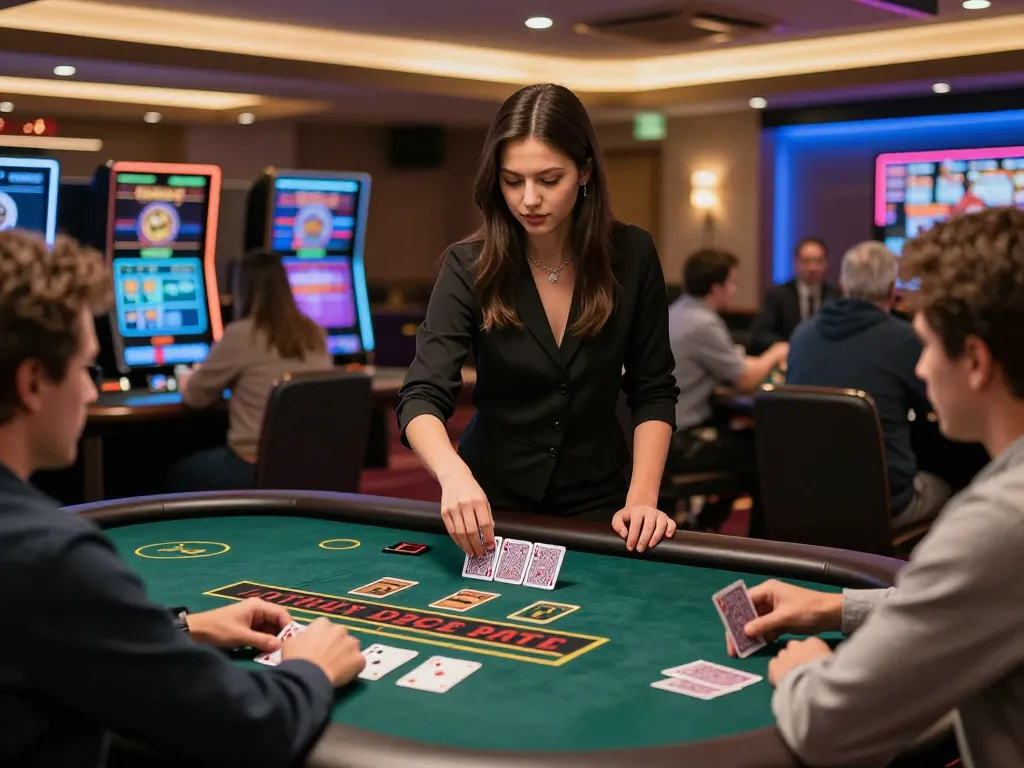 Players engaging with ledak338 live dealer blackjack game showcasing professional dealer in modern casino