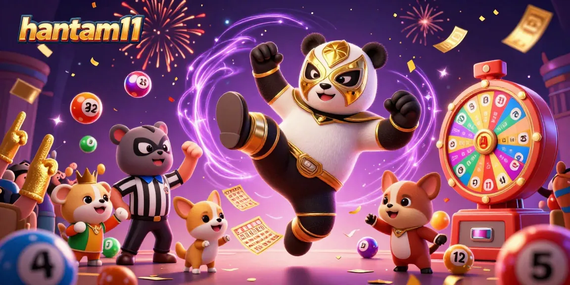 Experience the excitement of hantam11 with dynamic lottery elements and vibrant celebrations surrounding animated characters.