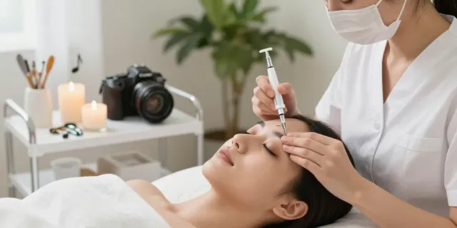 Augenringe entfernen durch professionelle Behandlung in einem ruhigen Spa-Umfeld mit Ästhetikerin und Klientin.