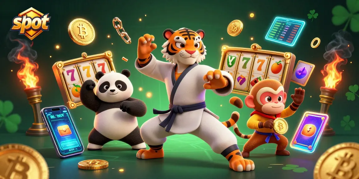 Engaging slot scene with kung fu tiger master, panda disciple, and monkey student stealing a gold medal.