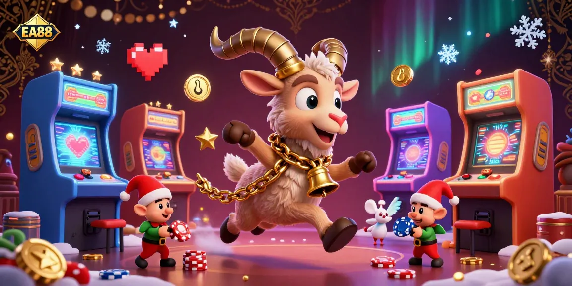 Experience thrilling gameplay at EA88 with festive Krampus, angel mouse, and elf gremlins amid vibrant casino action.