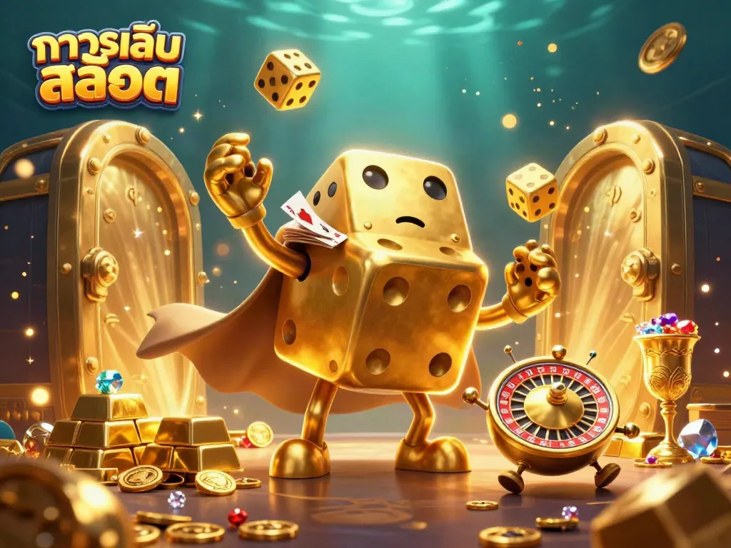 ทดลองเล่นสล็อต และชนะแจ็คพอตในภาพสามมิติโดยมีตัวละครลูกเต๋าทองคำ
