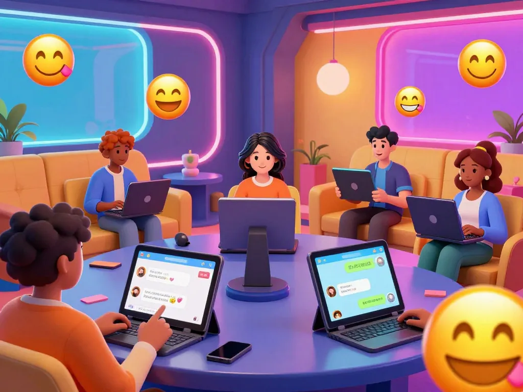 Interactive NSFW chat scene featuring diverse avatars and vibrant backgrounds.