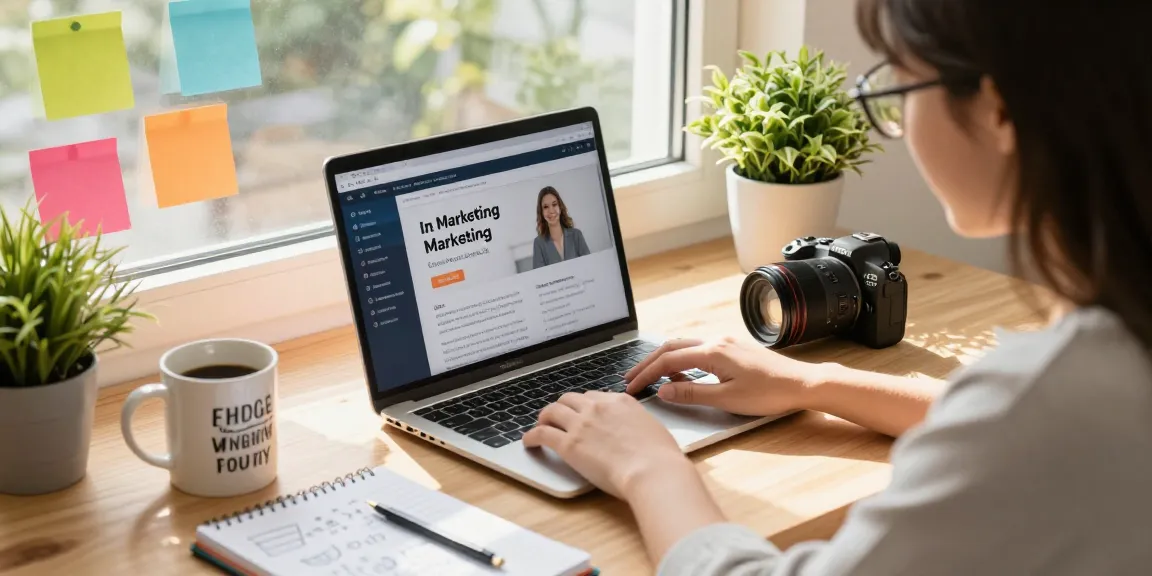 Learn digital marketing online in a bright home office with a focused student.