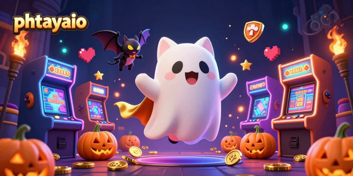 Phtayaio showcases vibrant casino adventures with ghostly charm in a floating 3D illustration.