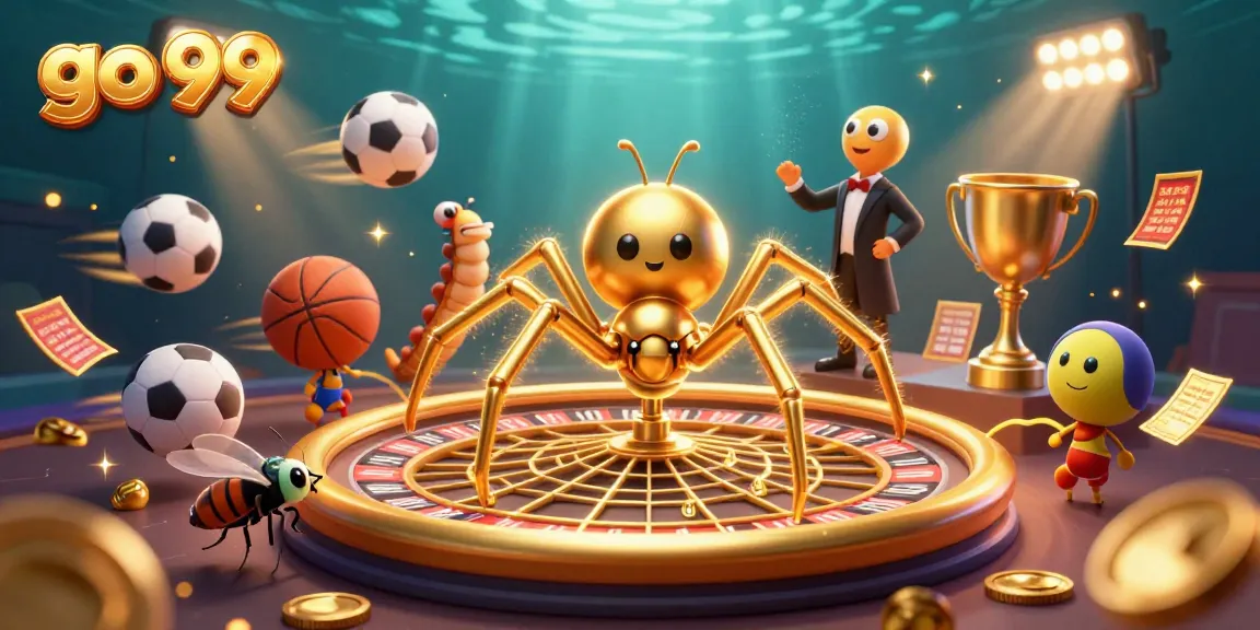 Bet on go 99 while a fly hesitates and a spider spins a roulette wheel web in a vibrant casino