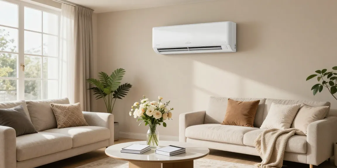 Cozy living room showcasing a sleek 18000 BTU mini split air conditioning unit, emphasizing style and comfort.