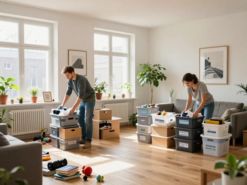 Entrümpelung Wien professioneller Entrümpelungsexperte, der einen Wohnraum organisiert