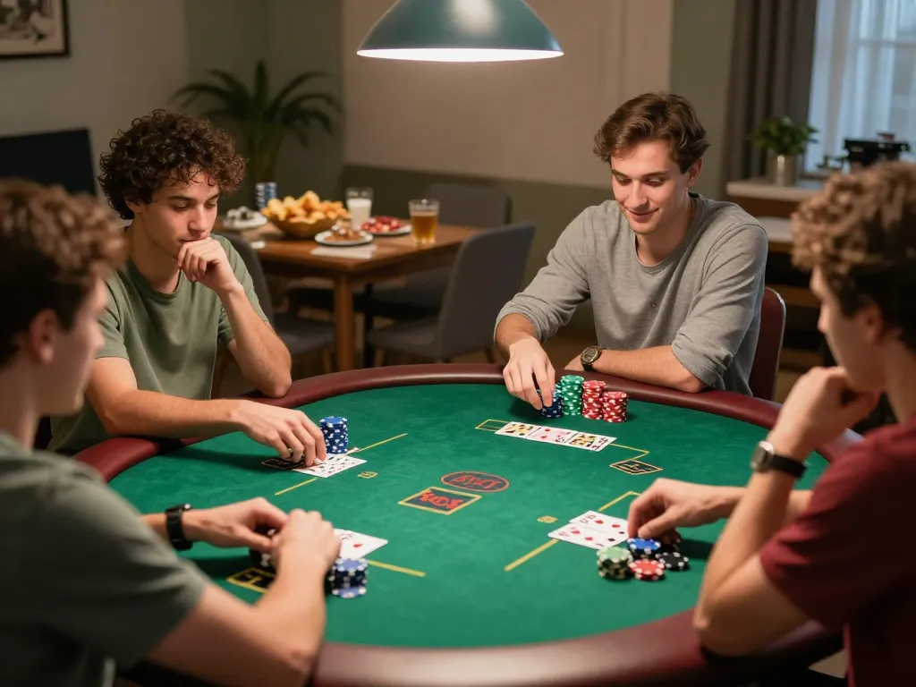 Houston Injury Attorney strategizing during a friendly home poker game night with friends.