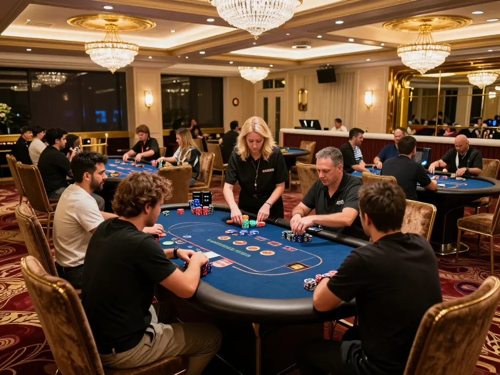 Players enjoy high-stakes poker at 789win vip gaming area, showcasing elegance and excitement.
