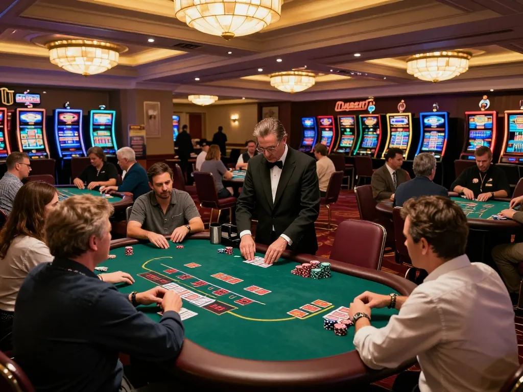 Engaging gameplay at the best widget store casino with players betting at blackjack tables.