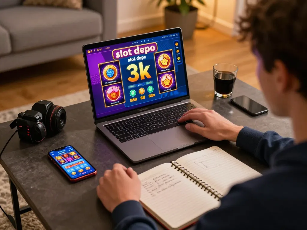 Enjoy engaging in slot depo 3k gameplay on a colorful online interface, highlighting strategic gaming setup.