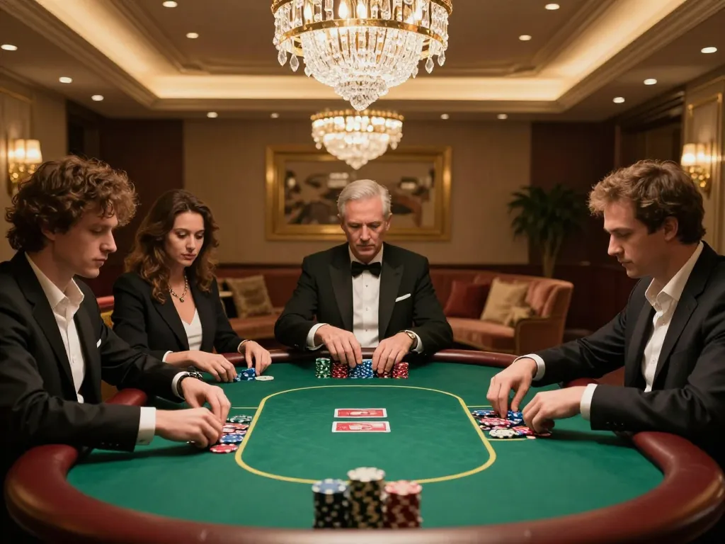 Boca Raton Construction Litigation Lawyer playing high-stakes poker in an upscale private casino room.