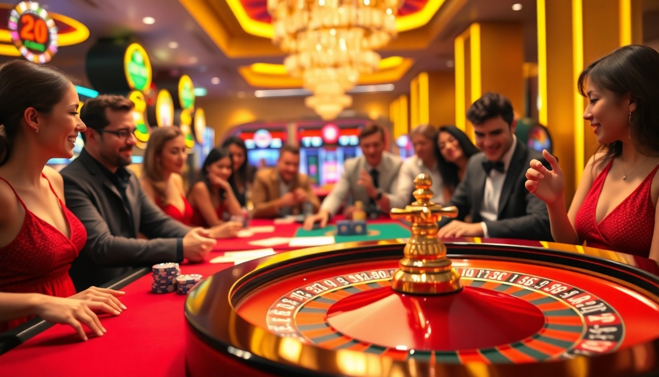 Mainan kasino bbni4d pada meja roulette dengan pemain bersemangat.