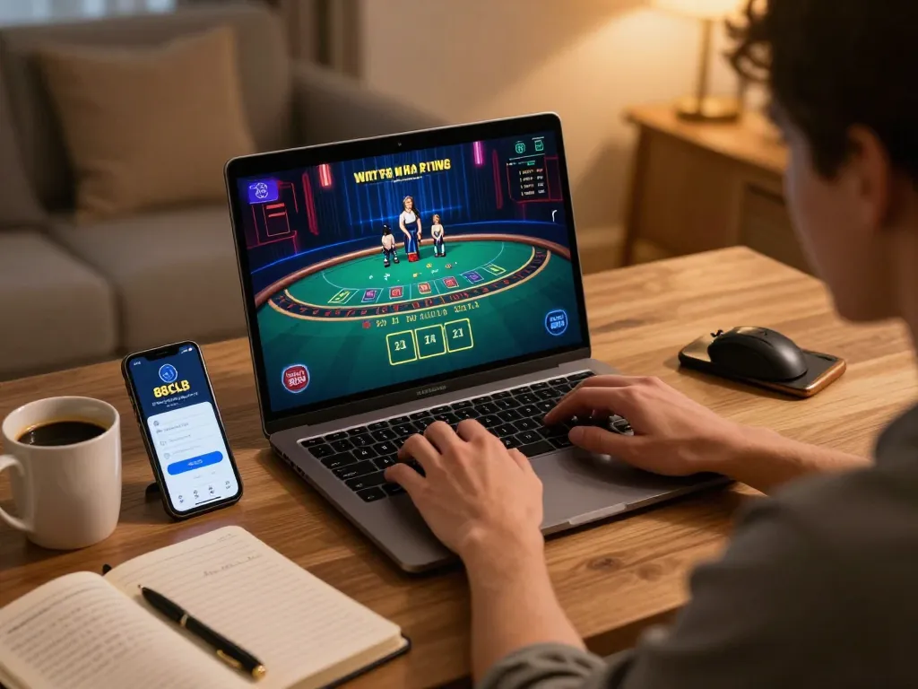 Player engaging with the 88clbgo app for a thrilling online blackjack experience at home