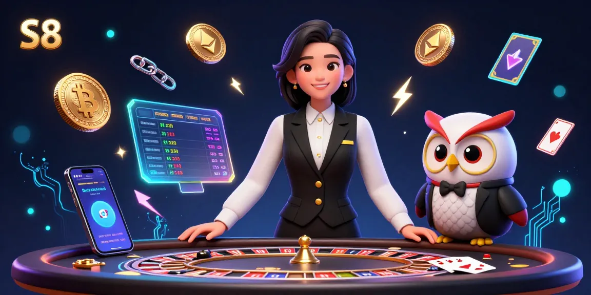 S8 offers exciting online gambling opportunities with vibrant casino games featuring a charming dealer duo.
