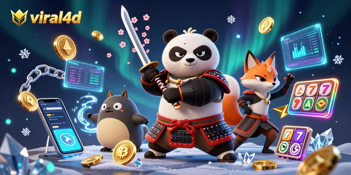 Experience thrilling gameplay with viral4d's dynamic slot reels and characters in a vibrant illustration.