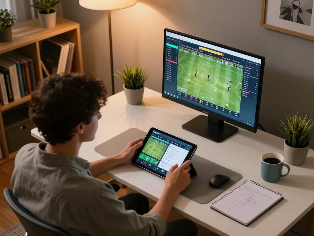 Bongdalu user engaged in online sports betting at home, showcasing live odds and betting strategies.
