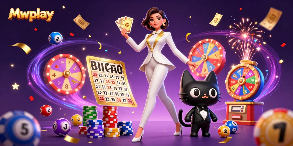 Experience the thrill of Mwplay with a glamorous card dealer and festive game elements in a vibrant casino atmosphere.