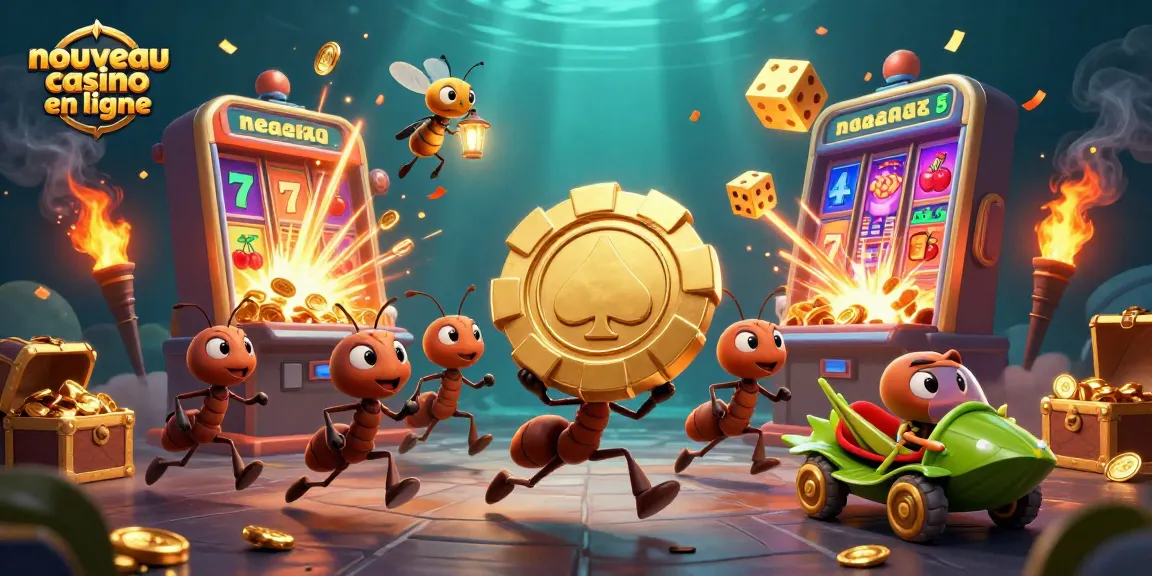 Prenez d'assaut le nouveau casino en ligne avec une scène animée d'une équipe de fourmis et de jeux captivants.