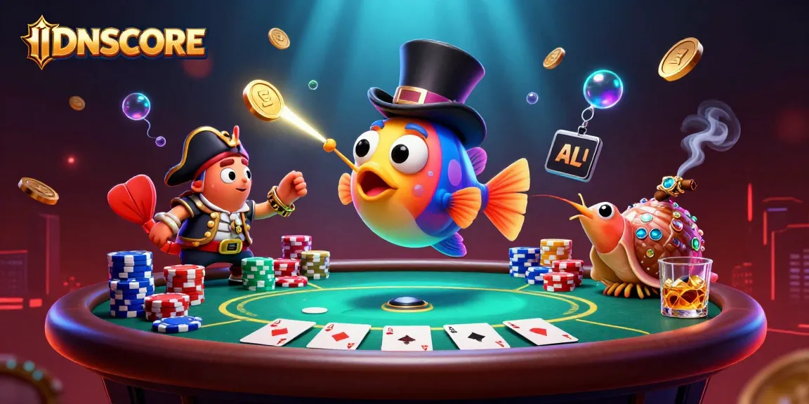 Engage in exciting gameplay with IDNSCORE's captivating poker scene featuring vibrant characters.