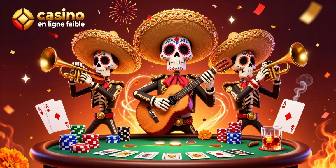 Cette illustration 3D montre un casino en ligne fiable avec un groupe coloré de mariachi jouant des instruments.