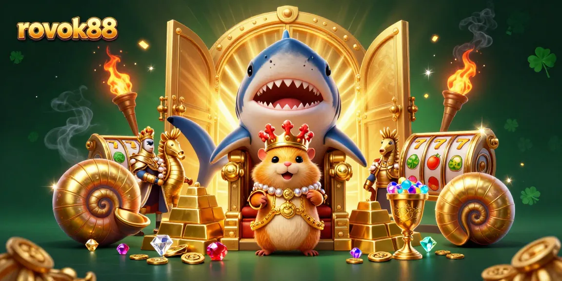 Experience thrilling gaming with rokok88, highlighted by a golden hamster king and treasure elements.