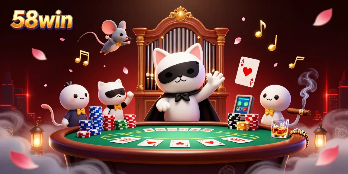 Engage with the thrilling excitement of 58win and its captivating casino elements featuring a dynamic illustration.