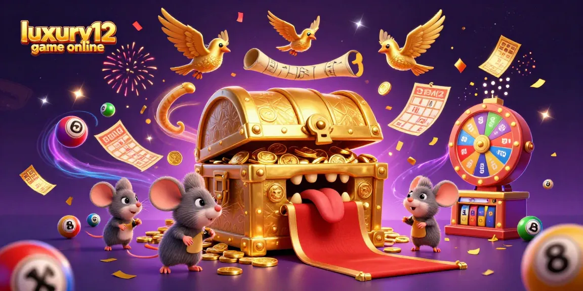 Exciting gameplay in luxury12 game online featuring colorful lottery balls, golden treasures, and celebration.