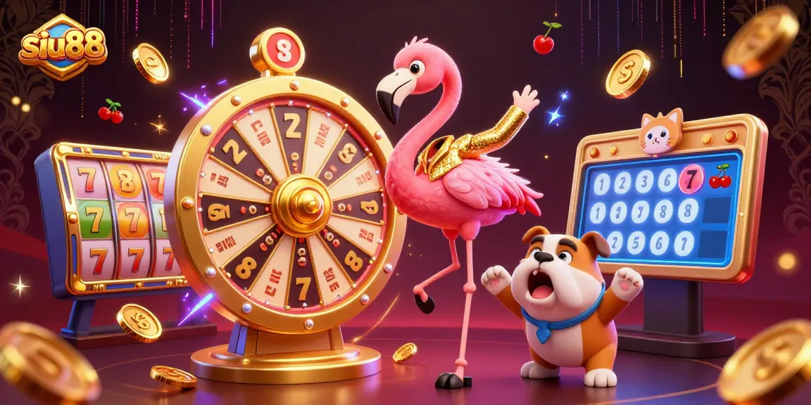 Experience exciting slots action with siu88's vibrant 3D gaming scene featuring luck and prizes.