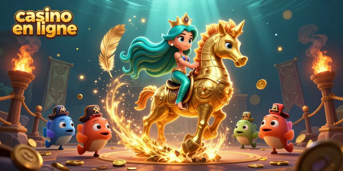 Découvrez l'univers captivant du casino en ligne avec cette illustration colorée de jeux et d'aventures sous-marines.