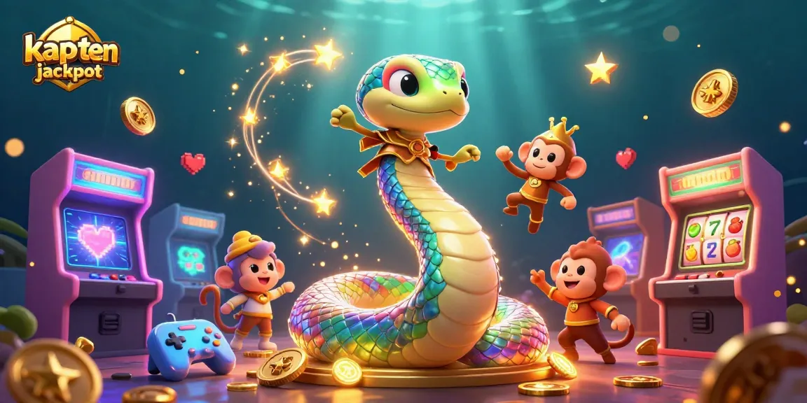 Capture the excitement of kaptenjackpot with a 3D rainbow serpent, a monkey king, and dazzling jackpot elements.